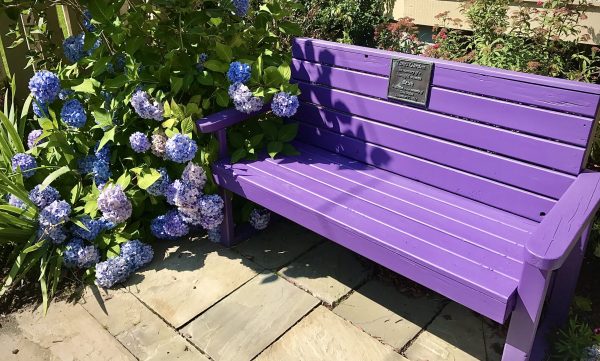 bench in memoriam in Tara's Garden